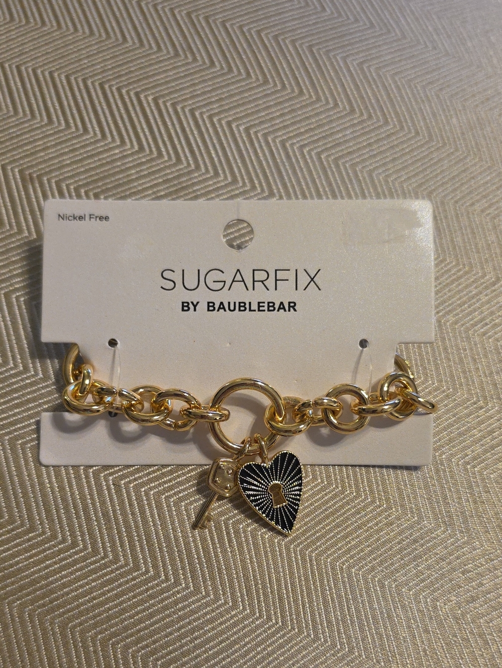 Sugarfix by BaubleBar Gold Chain Bracelet with Black Heart Lock Charm